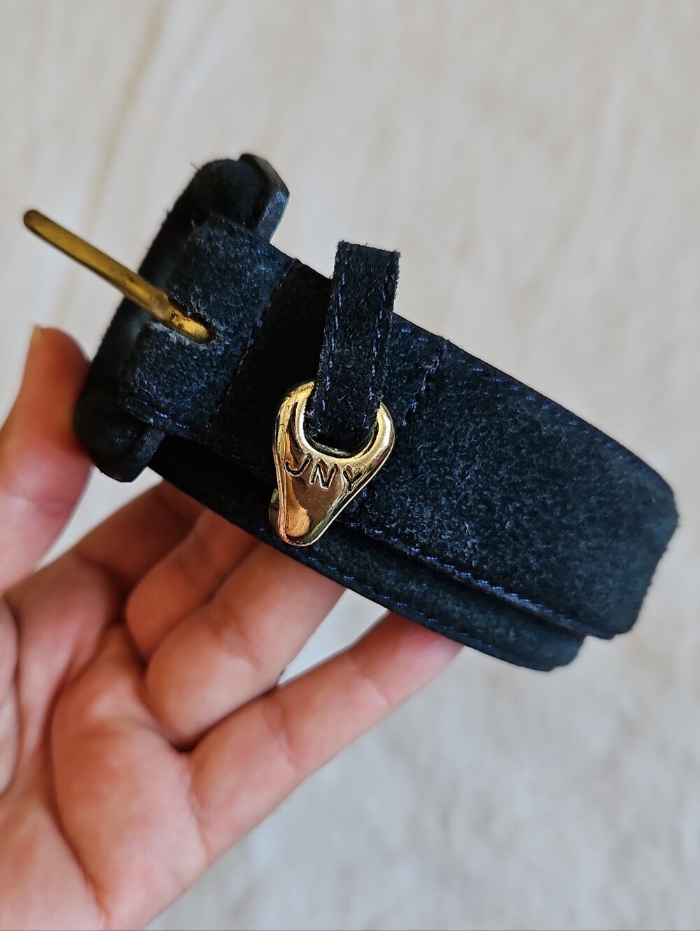 Jones New York Black Genuine Split Suede Cowhide Leather Belt Size Large